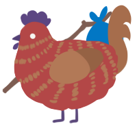 A red and brown chicken with a bar pattern