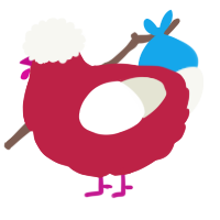 A crimson and white chicken