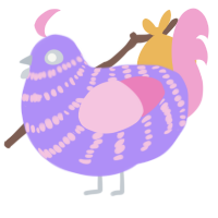 The Eggvangelist, a lilac and pink chicken with a bar pattern