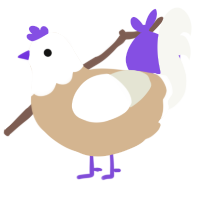 A beige and white chicken with a head pattern