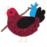 Magdalene, a crimson and sable chicken with a double-lace pattern