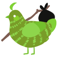 A chartreuse and grass chicken with a bar pattern