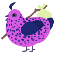 A orchid and navy chicken with a speckle pattern