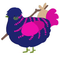A navy and fuchsia chicken with a half-bar pattern