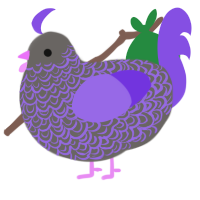 A grey and blurple chicken with a double-lace pattern