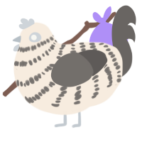 Pebble, a cream and grey chicken with a bar pattern