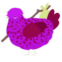 A amethyst and maroon chicken with a speckle pattern