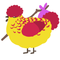 A yellow and crimson chicken with a half-lace pattern