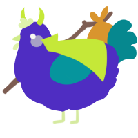 A indigo and teal chicken