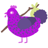 A amethyst and overcast chicken with a speckle pattern