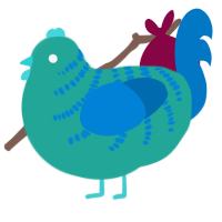 A turquoise and sapphire chicken with a half-bar pattern