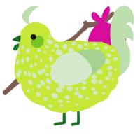 A lime and gluppy chicken with a speckle pattern