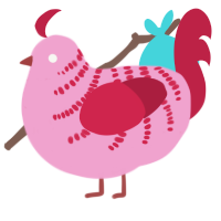 A pink and crimson chicken with a half-bar pattern