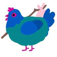 A teal and ultramarine chicken with a head pattern