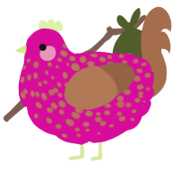A fuchsia and brown chicken with a speckle pattern