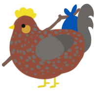 A russet and grey chicken with a speckle pattern