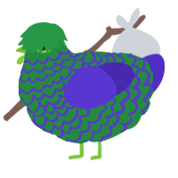 A viridian and indigo chicken with a lace pattern