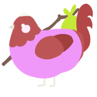 A lavender and red chicken with a head pattern