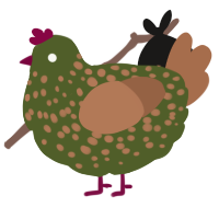 A olive and brown chicken with a speckle pattern