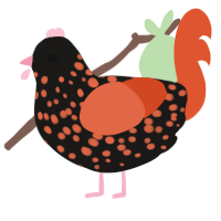 A sable and vermilion chicken with a speckle pattern