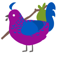 Bi Pride, a plum and ultramarine chicken with a half-lace pattern
