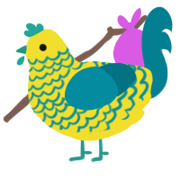 A yellow and sea chicken with a lace pattern