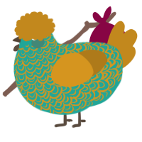 A turquoise and ochre chicken with a double-lace pattern