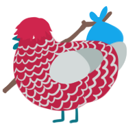 A crimson and silver chicken with a lace pattern