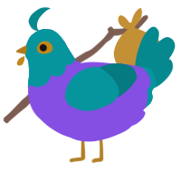 A blurple and teal chicken with a head pattern