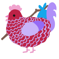 A crimson and lilac chicken with a lace pattern