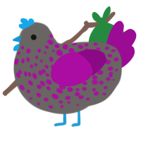 A grey and plum chicken with a speckle pattern