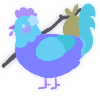 A lilac and mint chicken with a head pattern