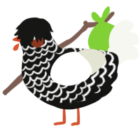 A black and white chicken with a lace pattern