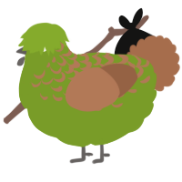 A chartreuse and brown chicken with a half-lace pattern