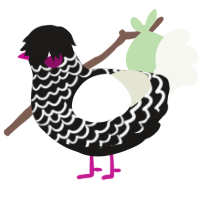 A sable and white chicken with a lace pattern