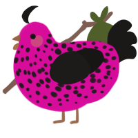 A fuchsia and sable chicken with a speckle pattern