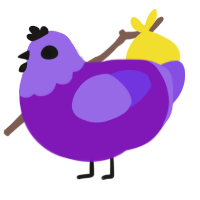 Uriah, a violet and blurple chicken with a head pattern