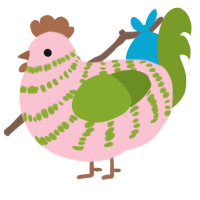 A rose and chartreuse chicken with a bar pattern
