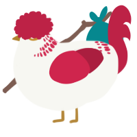 A white and crimson chicken with a neck-band pattern