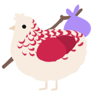 A cream and crimson chicken with a half-lace pattern