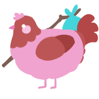 A pink and red chicken with a head pattern