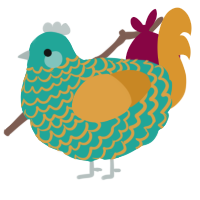 A turquoise and orange chicken with a lace pattern
