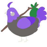 A grey and blurple chicken with a head pattern