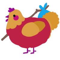 A crimson and orange chicken with a head pattern