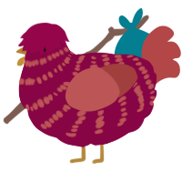 A maroon and red chicken with a bar pattern