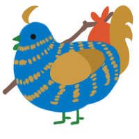 A sapphire and gold chicken with a bar pattern