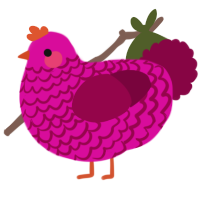 A fuchsia and maroon chicken with a lace pattern