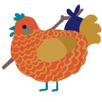 A vermilion and gold chicken with a lace pattern