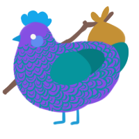 A blurple and teal chicken with a double-lace pattern