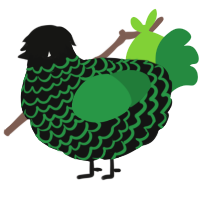 A black and viridian chicken with a lace pattern